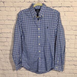 Ralph Lauren Men Slim Fit Easy Care Plaid Button Down Blue Sz M Preppy Business